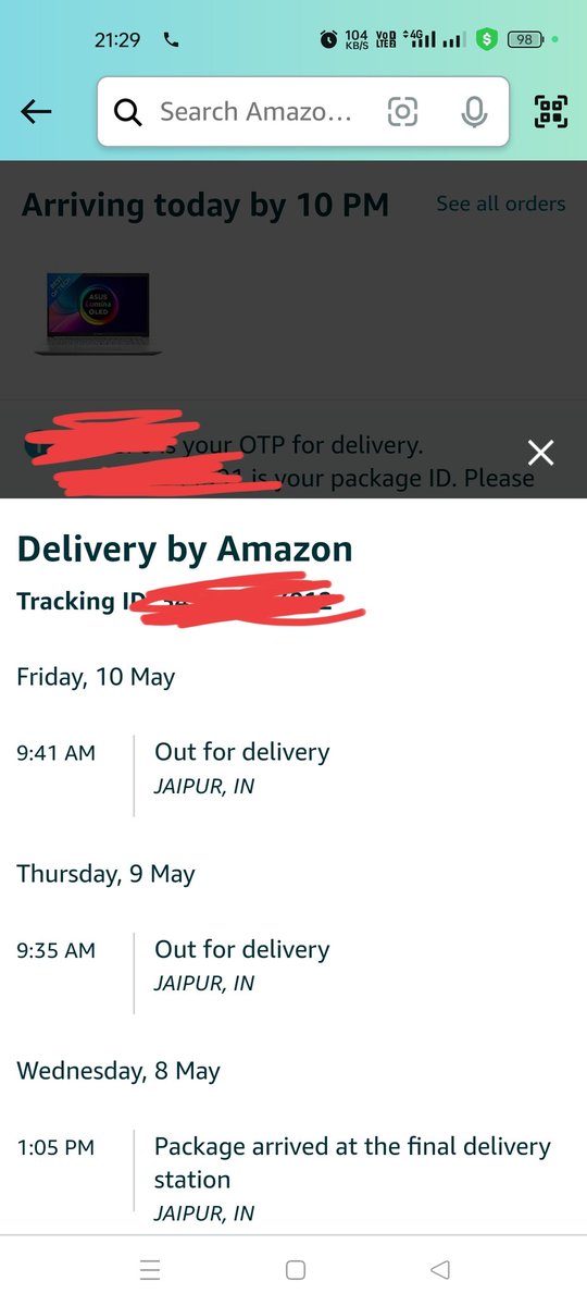mesharmaatul's tweet photo. @AmazonHelp @amazonIN @amazon today again the order went out for delivery but the order was not delivered. I tried to connect with the delivery person on the given contact number but no one attended the call.
Please check and share an update if you need any reference. Please let me know. https://t.co/yIjJdllvhX