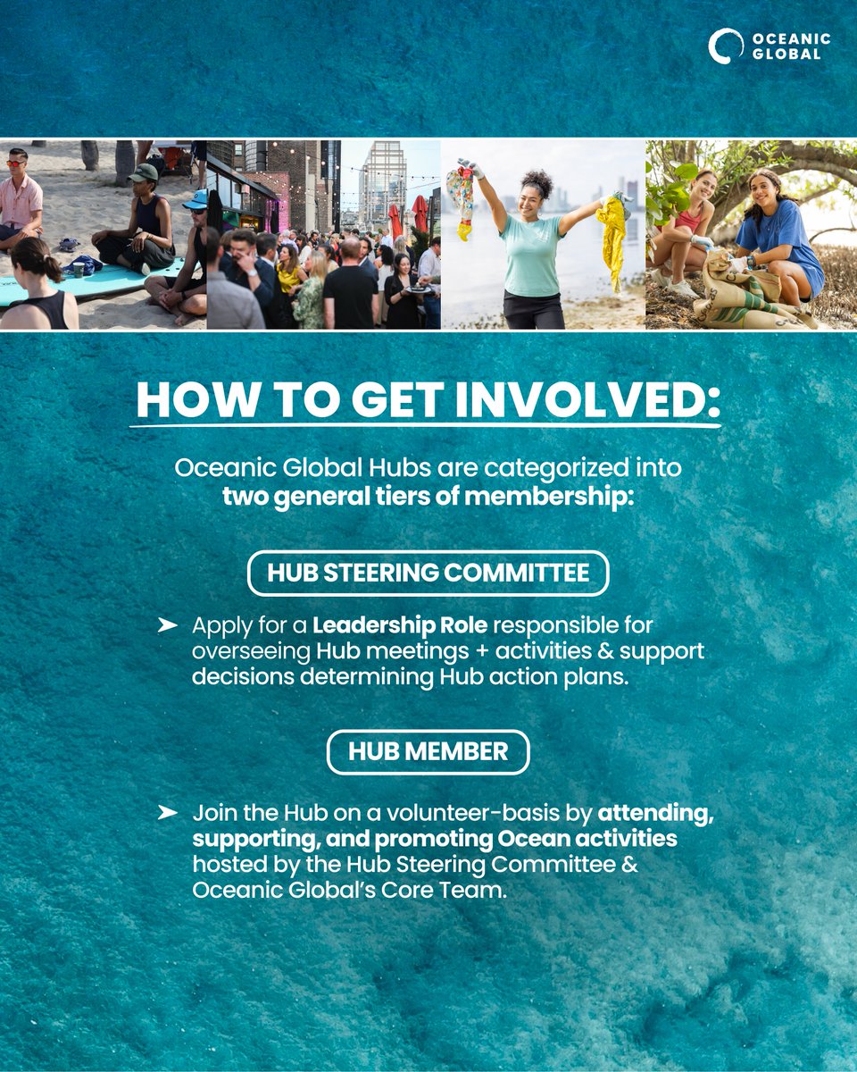Get involved in Oceanic Global’s Hubs Program and take part in creating waves of positive change in your community 🌊 —— 🐠 Hub Steering Committee (Leadership Role) Apply here → bit.ly/3URYKBO 🐟 Hub Member Apply here → bit.ly/3wygTv5