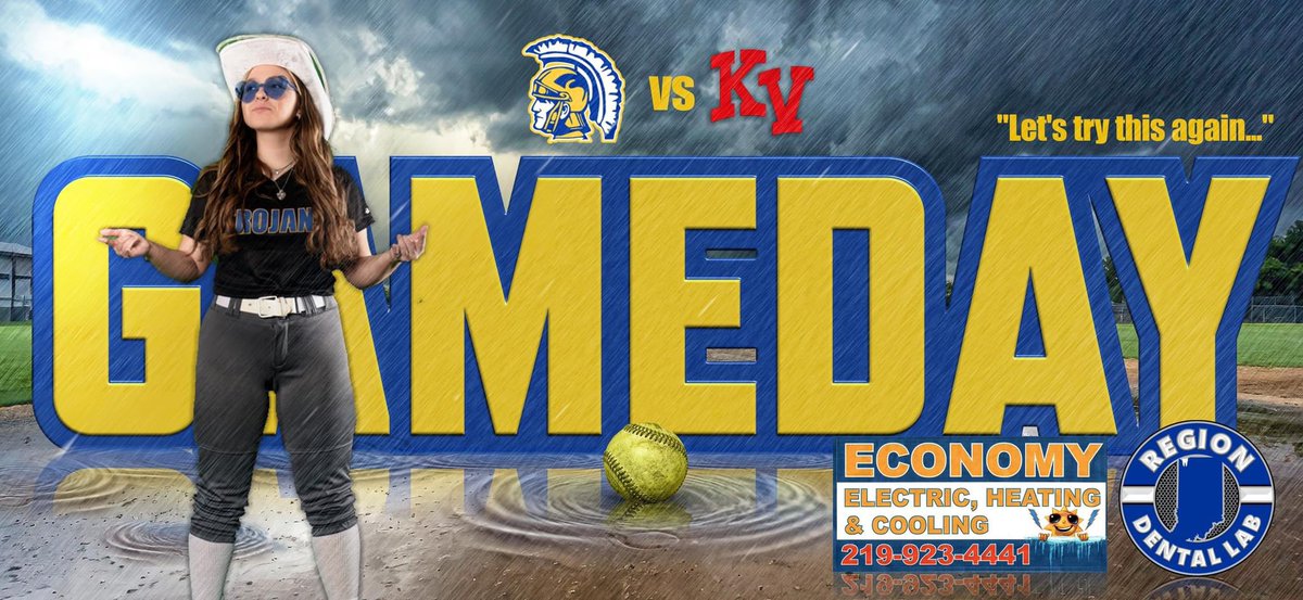 Let's try this again!!! GameDay! The Highland Lady Trojans take on the Kankakee Valley Kougars at home tonight at 5pm!

🥎Rain Rain Stay Away!🥎
🥎Trojans vs Kougars🥎
🥎Highland High School🥎

Thank you to our Economy Electric, Heating &amp; Cooling and Region Dental Lab.