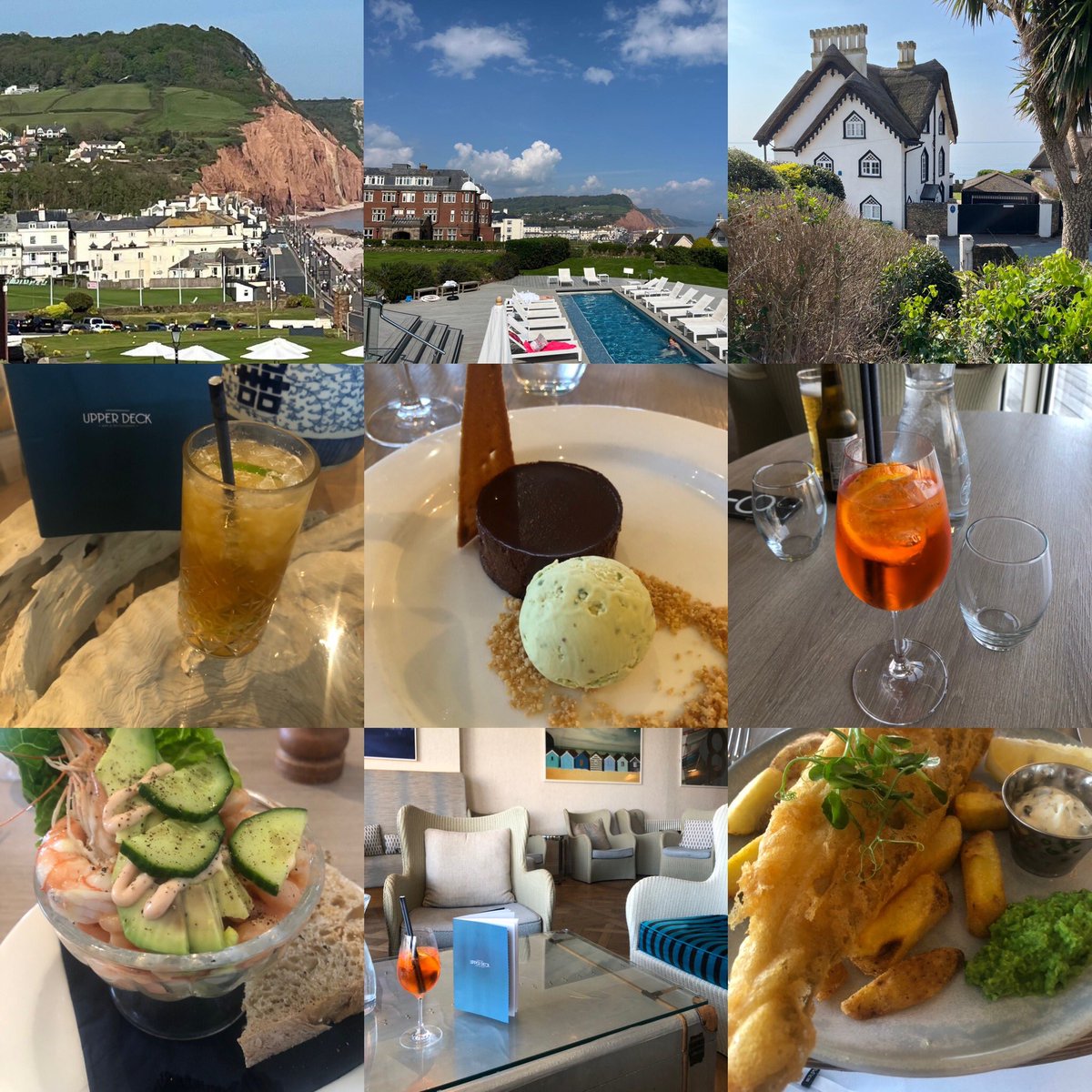#myharbourexperience #harbourhotelsidmouth #darkandstormycocktail #fishandchips #aperolspritz #swimming #prawncocktail #darkchocolatetart #sidmouth @harbour_hotels @sidmouthharbourhotel