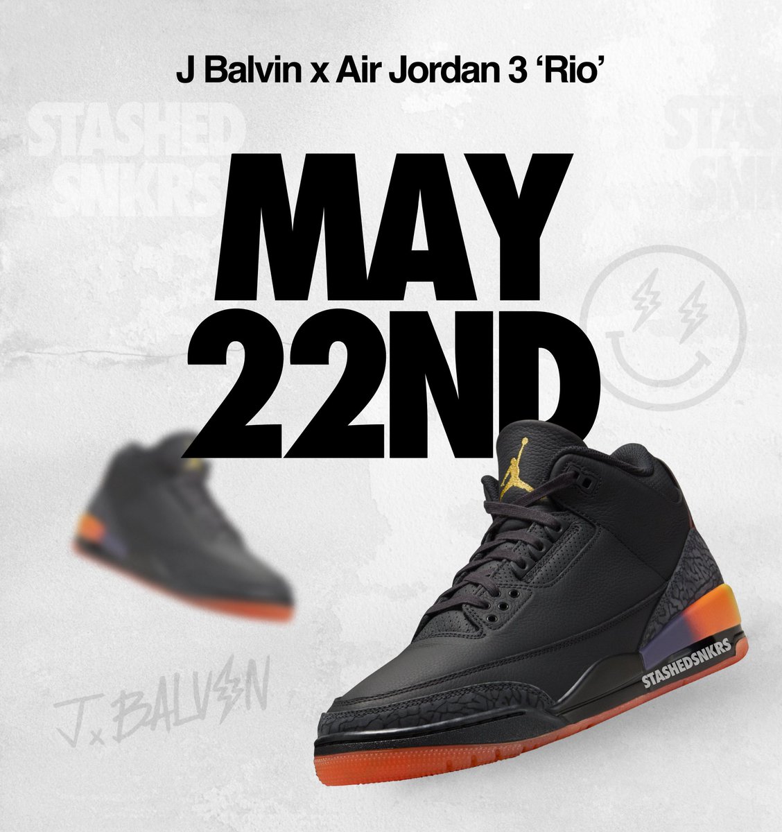 One of the year's most limited Jordan releases ‼️ The J Balvin x Air Jordan 3 ‘Rio’ drops on May 22nd via the SNKRS App, select retailers, and J Balvin’s website for €230.🌅