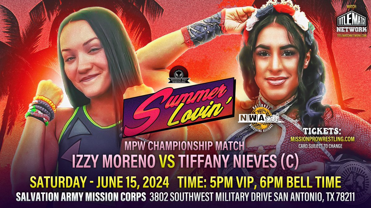 Who will win this matchup at #MPWSummerLovin on June 15th?! 🏆 for @ItsIzzyMania 👑 for La Princesa @TiffanyNieves_ 🎟: missionprowrestling.com 📺: titlematchnetwork.com Sponsorship Inquiries: missionprowrestling@gmail.com #WWERaw  #NWA #TNAiMPACT #SmackDown