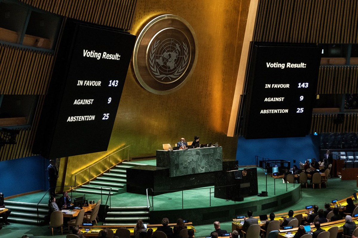 Today's decision by the United Nations General Assembly marks the first step of a series of measures that must be progressively implemented to establish a unified Palestinian state across all the occupied territories. Viva Palestine!🇵🇸