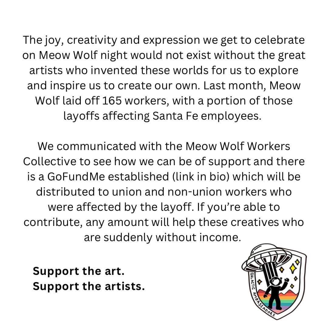 As we celebrate @NewMexicoUTD tomorrow night, let’s remember Somos Unidos means everyone. Here’s a link to the GoFundMe for the laid off @MeowWolf artists. 

gofund.me/ed89166f

#SupportTheArt
#SupportTheArtists