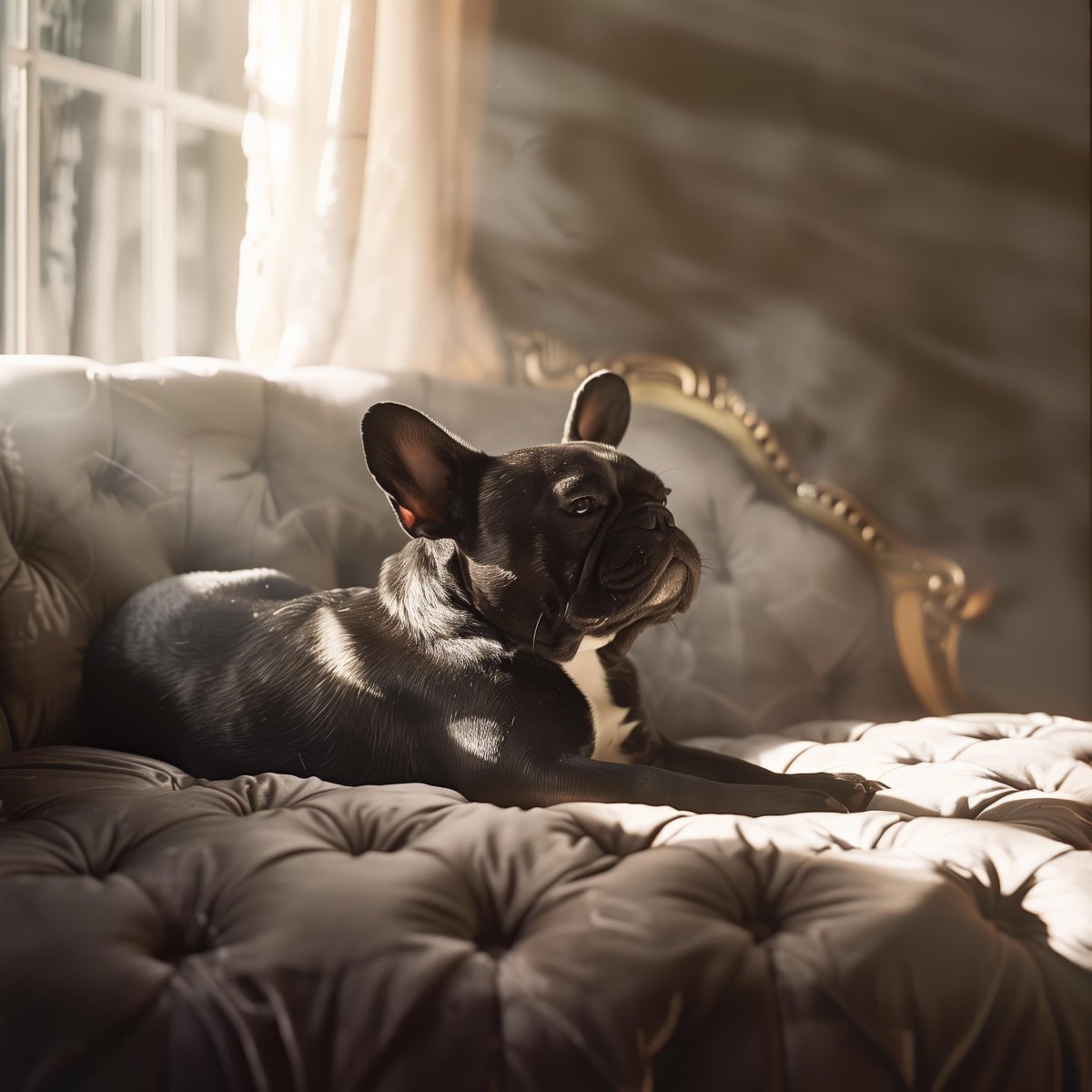 Sunlit Serenity on a Sumptuous Sofa

#LuxuryLiving #FrenchBulldogChill #ElegantInteriors #PetPortrait