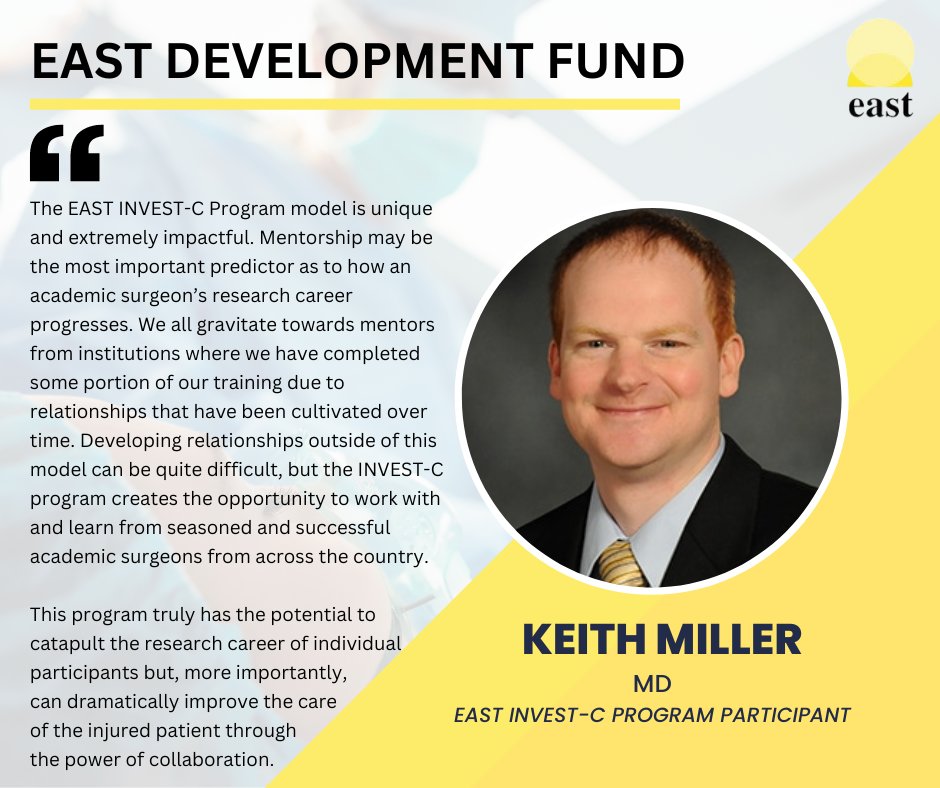 Traumatic injury is a public health challenge, but thanks to your generosity, we can support trauma leaders like Dr. Keith Miller who are working to save lives. Donate to the EAST Development Fund & help support the future of trauma care: bit.ly/3KhHVsP