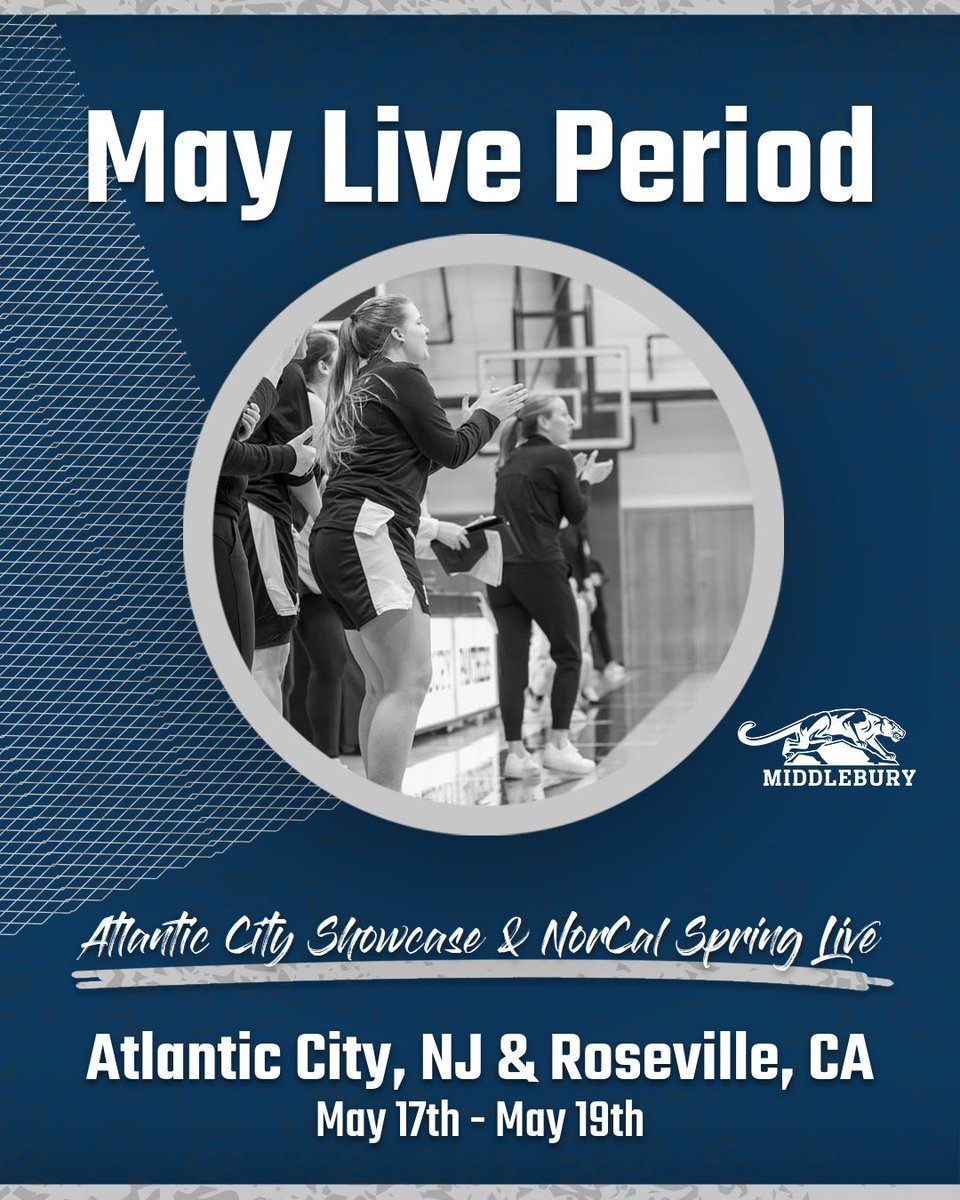 On the road! For the May Live Period, Coach KJ will be in NJ at the Atlantic City showcase and Coach Cat will be at the NorCal Spring Live event in Roseville, CA. Please send over your game schedules to charrison@middlebury.edu. Can’t wait to watch some future Panthers 🐾