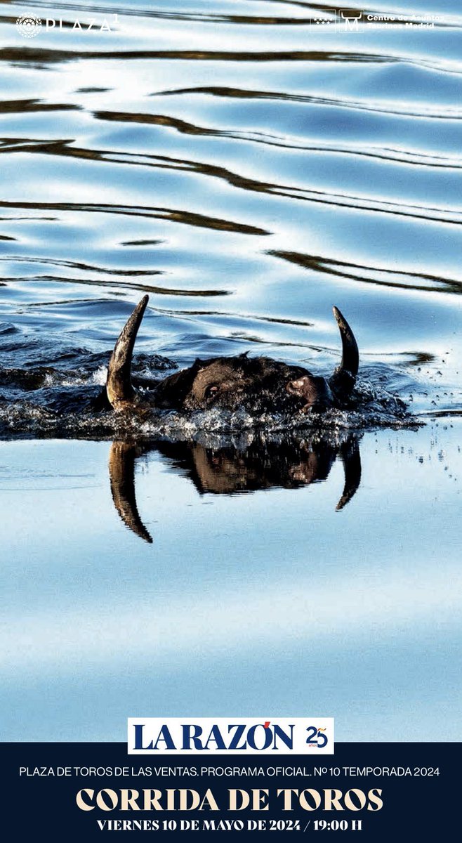PROGRAMA MANO <a href="/LasVentas/">Plaza de Las Ventas</a> 
Día grande, foto grande. El toro de <a href="/CastillejodeH/">Castillejo de Huebra</a> atraviesa el pantano reflejándose de manera cristalina en el espejo del agua. 
Suerte para todos!!
#TOROlibrosArseyAzpi