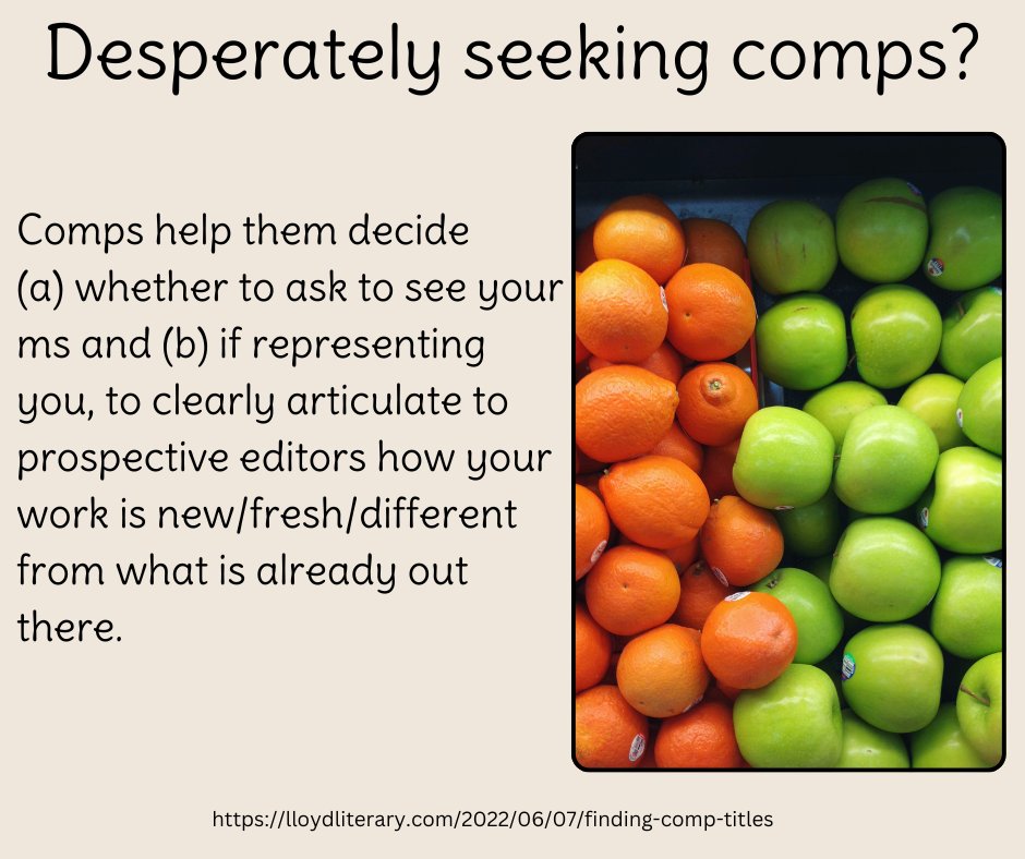 lloydliterary's tweet image. Lack of #comptitles is a deal-breaker for most agents.

lloydliterary.com/2022/06/07/fin…

#comparisontitles #querycomp
