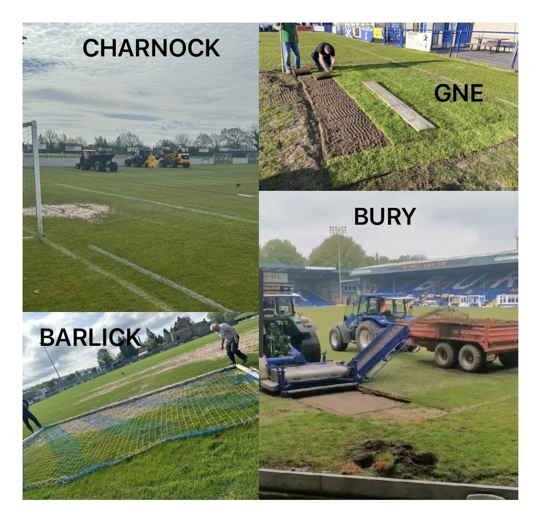 RELENTLESS … after a weather hit Season from Hell for groundstaff, there’s no rest for a lot of them. Just a few pics from @nwcfl teams hard at it already for next season 📸@CharnockFC @GlossopNorthEnd @barlickfc @buryfcofficial
