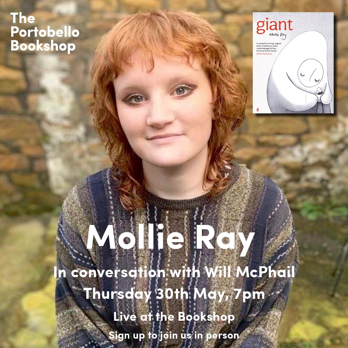 The Portobello Bookshop (@portybooks) on Twitter photo We're delighted to welcome comic artist & illustrator <a href="/themollierayway/">Mollie Ray</a> to the bookshop to discuss her debut graphic novel, Giant, w/ cartoonist <a href="/WillMcPhail/">Will McPhail</a>. It’s an exquisite debut which explores themes of family, empathy & hope.
Join us Thurs 30.05!
🎟️ theportobellobookshop.com/events/mollie-… We're delighted to welcome comic artist & illustrator <a href="/themollierayway/">Mollie Ray</a> to the bookshop to discuss her debut graphic novel, Giant, w/ cartoonist <a href="/WillMcPhail/">Will McPhail</a>. It’s an exquisite debut which explores themes of family, empathy & hope.
Join us Thurs 30.05!
🎟️ theportobellobookshop.com/events/mollie-…