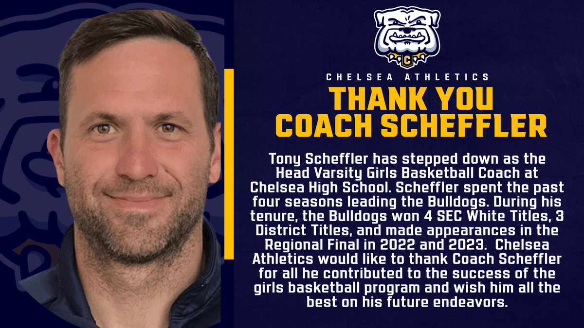 Please see the announcement regarding the resignation of varsity girls basketball coach Tony Scheffler. We will be posting this position soon.