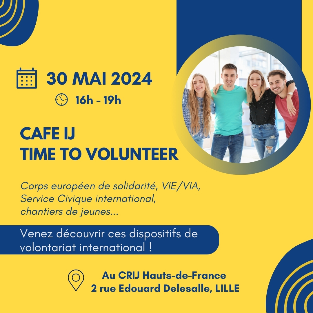 🟡 Café IJ : Time To Volunteer 📅 Jeudi 30 mai 2024 de 16h à 19h 📍 CRIJ Hauts-de-France - 02 rue Edouard Delesalle à Lille ➕d'infos : ij-hdf.fr/evenement/488/… #solidarité #engagement #volontariat #FêteDeLEurope #opportunités #Lille #jeunesse