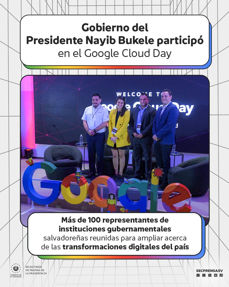 SecPrensaSV's tweet photo. #GoogleCloudDay | El Gobierno del Presidente @nayibbukele se unió al Google Cloud Day, en una jornada de reflexión sobre la transformación digital impulsada en El Salvador durante la actual administración gubernamental, a la que se ha sumado @Google. #SecretaríaDePrensa https://t.co/YmwM04KylS