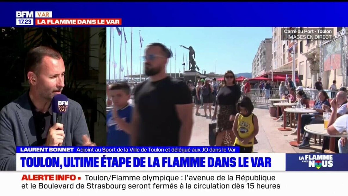 💫 Un spectacle de drones prévu à Toulon pour l'arrivée de la flamme olympique Laurent Bonnet, adjoint au sport de la ville de Toulon et délégué au JO dans le Var, promet un moment 'mémorable' l.bfmtv.com/uWeT