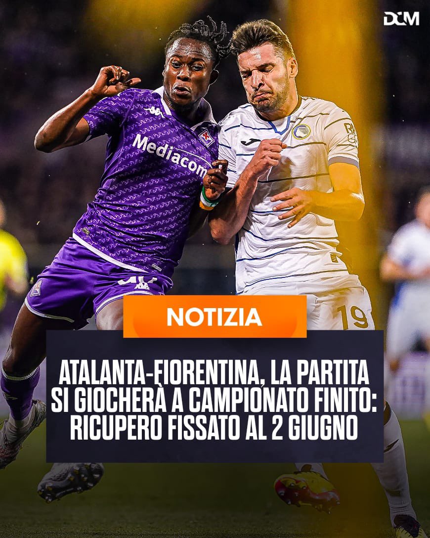 Date found for #Atalanta v #Fiorentina replay: it will be played on Sunday 2 June, when the championship is over ⏱️

#AtalantaFiorentina #SerieA