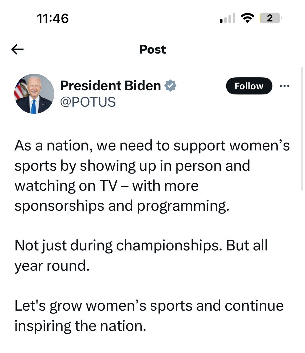 The easiest way to support women's sports is to keep men out of them. Biden and his admin are virtue-signaling sellouts pandering to get votes and it's obvious to anyone with any amount of brain activity