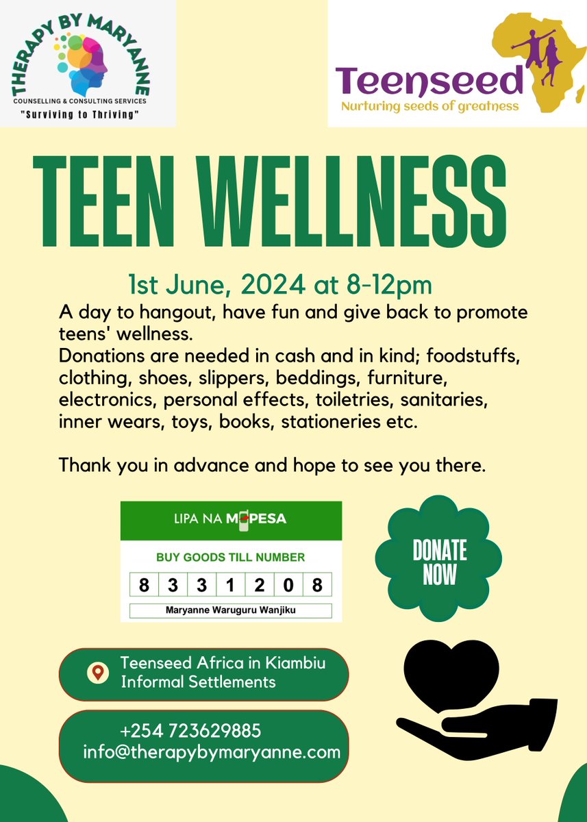 Help make a change by giving back, have fun, play and mentoring the teenagers alongside @Teen_Seed . Teenage pregnancy is really bad in Kiambiu, poverty, substance abuse, violence and recently the floods. You can support in cash, in kind, visiting or voluntary mentorship.
