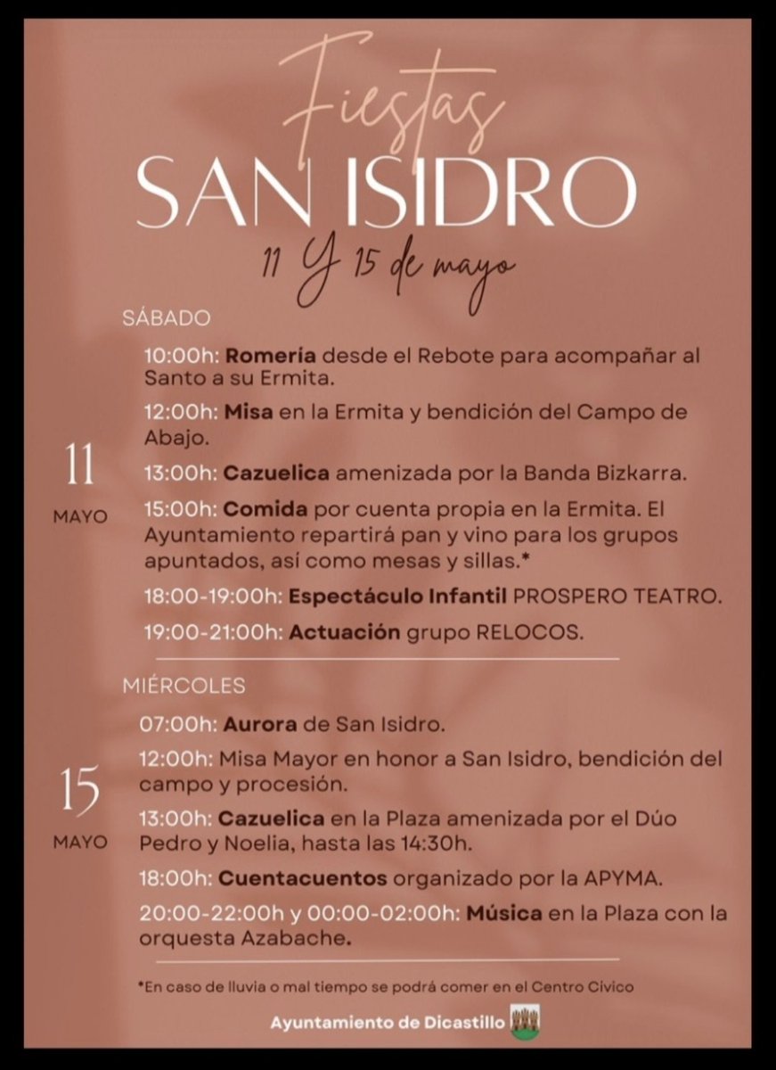 qhaceryadondeir's tweet photo. #Dicastillo celebra sus fiestas en Honor a San Isidro los días 11 y 15 de mayo.
🥁🎶🎉
#SanIsidroDicastillo
#ProsperoTeatro
#Relocos
#OrquestaAzabache
#AyuntamientoDicastillo
@VisitNavarra
@TierraEstella_
#MerindadEstella https://t.co/HxdmWEZdDG