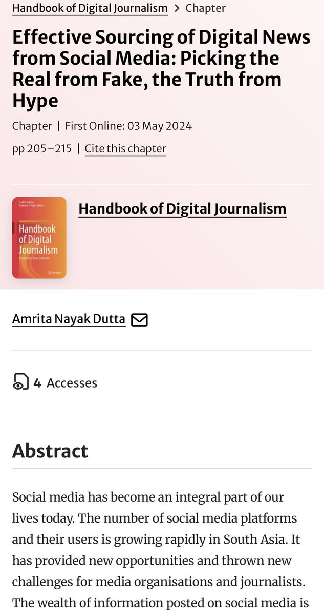 Thrilled to announce that I’ve written a chapter on ‘effective sourcing of digital news’ for Handbook of Digital Journalism, published by Springer, for journalism students.