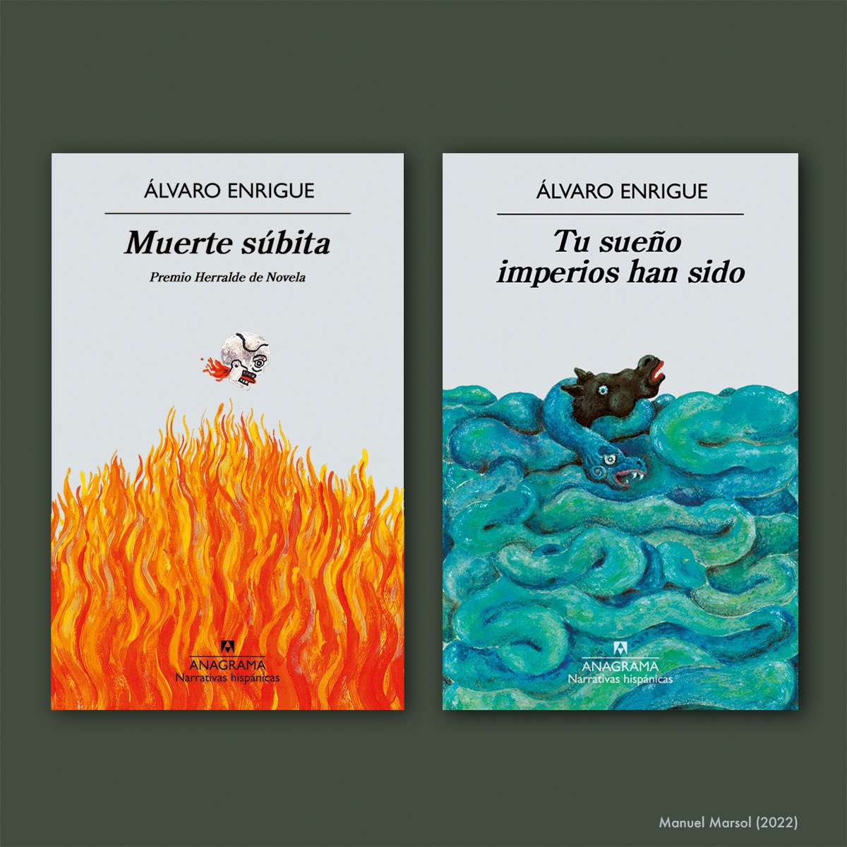 Participo en esta expo de cubiertas de @AnagramaEditor en @CervantesyCia con estas dos de las novelas de @EnrigueAlvaro