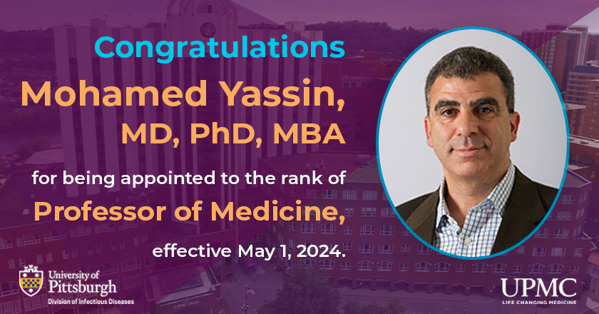 We're thrilled to announce that @myassin1969 has been promoted to the rank of Professor of Medicine! Since 2009, Dr. Yassin has played a key role in #InfectionPrevention and control at UPMC Mercy. 
Join us in congratulating him on his well-deserved recognition! 🎉 #idpittstop
