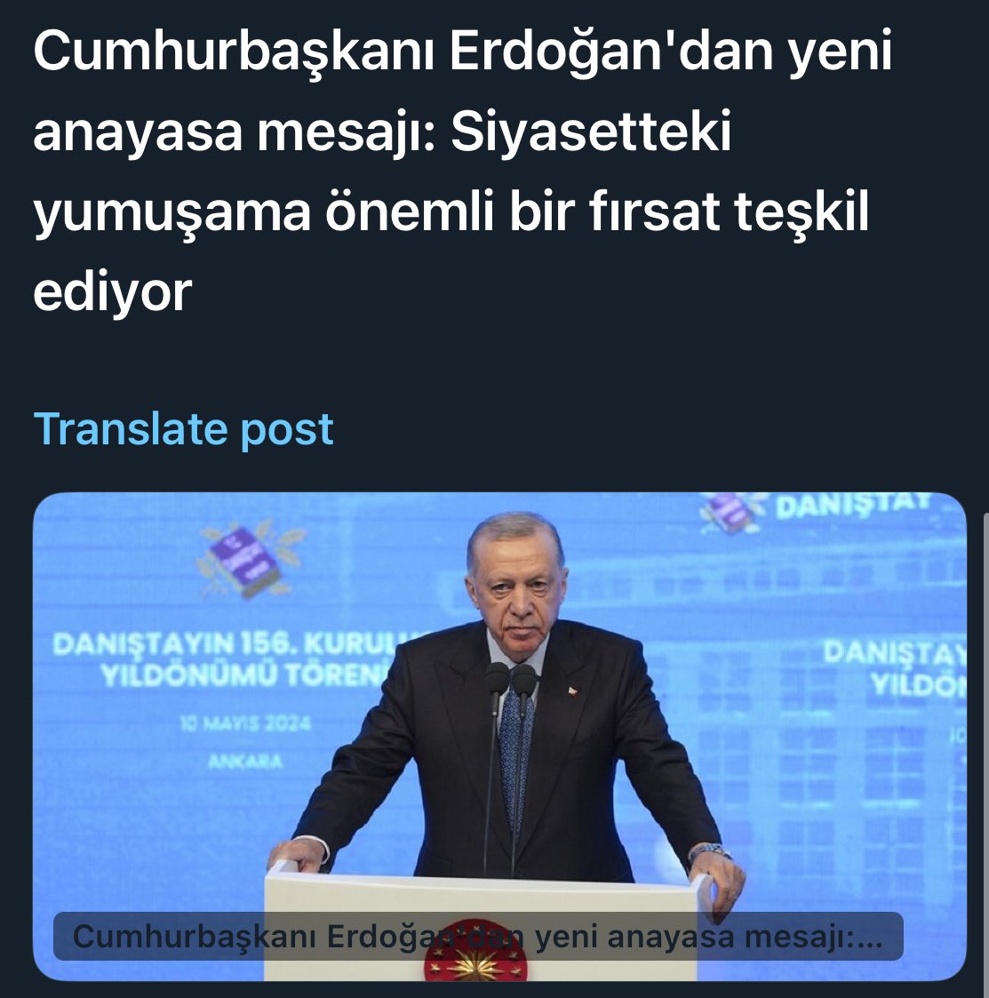 Erdoğan, bugün siyasetteki yumuşamanın yeni anayasa konusuda önemli bir fırsat teşkil ettiğini söylemiş. 5 Mayıs’ta amacının bu olduğunu yazmıştım.