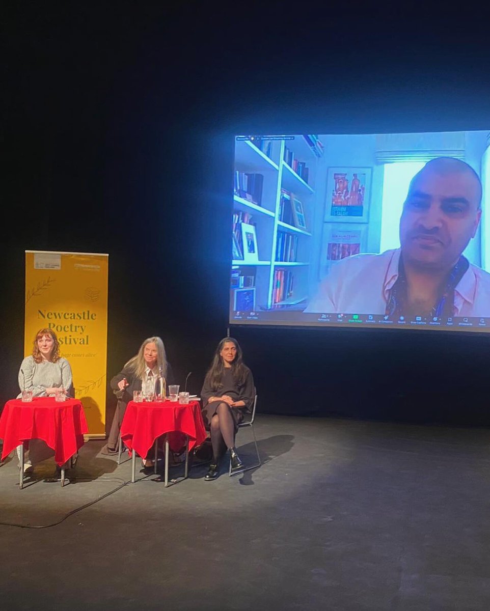 it was a real honour to discuss poetry of refuge and exile alongside Carolyn Forché, Marjorie Lotfi, and Yousif M. Qasmiyeh today - a really moving, difficult, necessary conversation - thank you for having us @PoetryBookSoc @NCLA_tweets