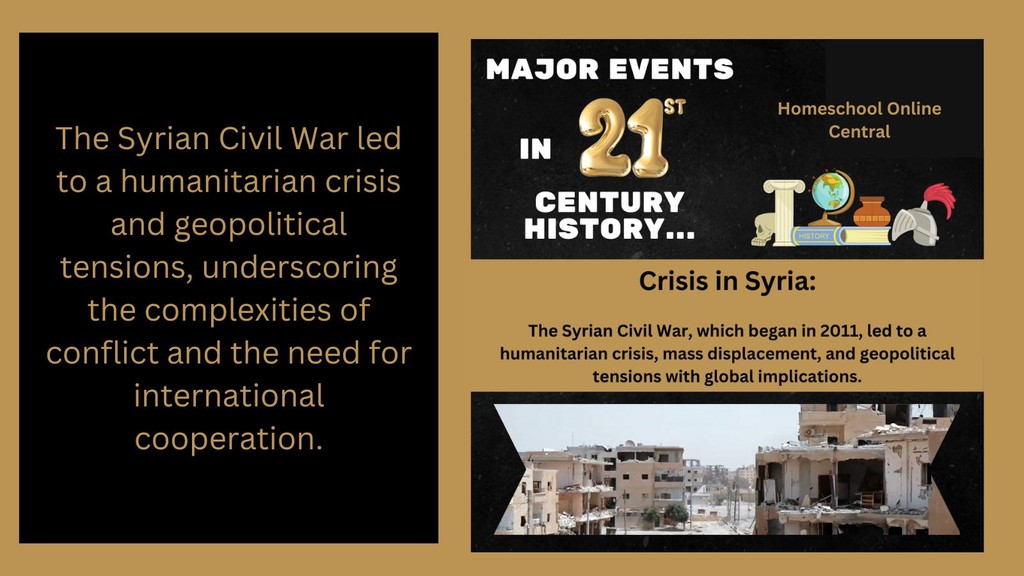⚖️ The Syrian Civil War led to a humanitarian crisis and geopolitical tensions. #homeschoolhistory