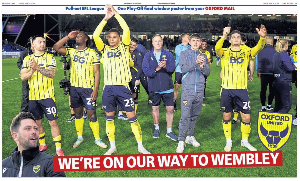 ⚽SHOW SUPPORT FOR OXFORD UNITED⚽ It's not too late to get hold of your copy of today's @TheOxfordMail with our continued coverage and fan pictures from the midweek play-off semi-final win 🎉 AND don't forget to show your support with our free window poster inside every copy 🗞