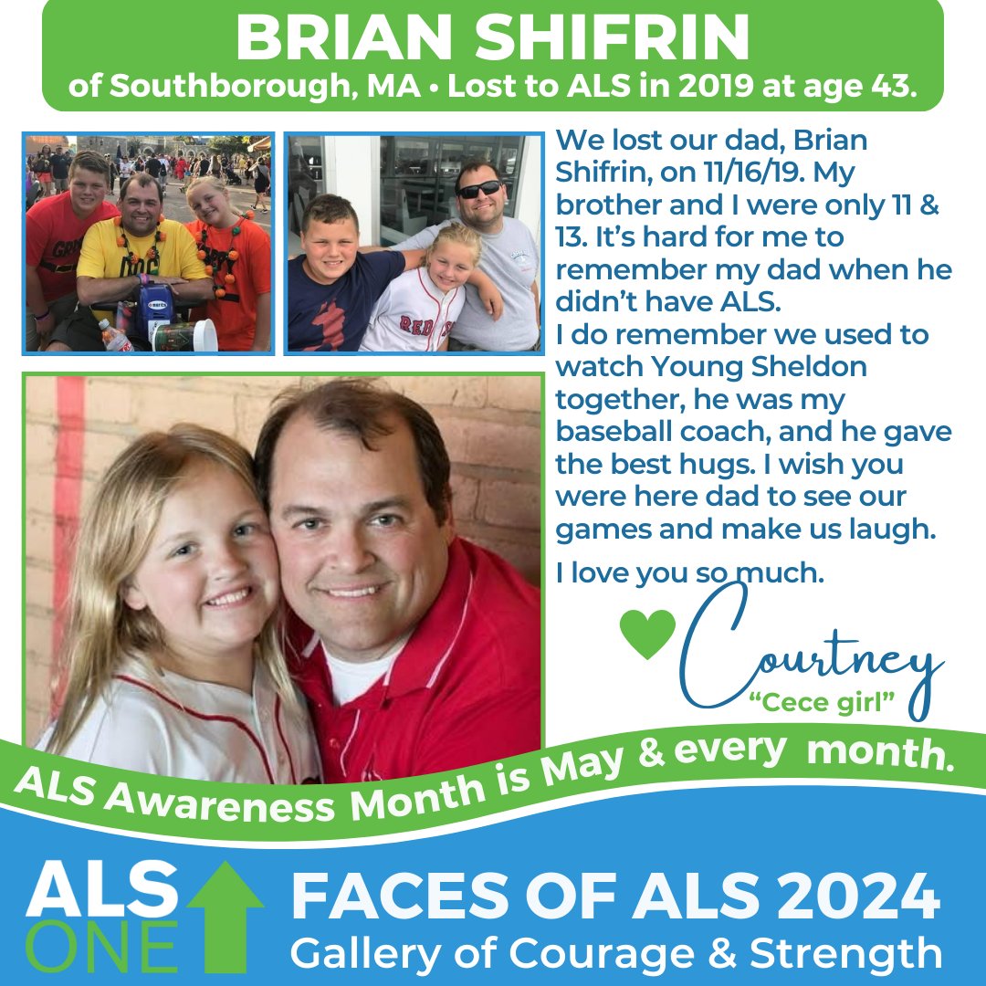 #ALSawarenessMonth #FacesOfALS: Brian Shifrin, 43, from @17common.  We lost our dad, Brian Shifrin, on 11/16/19. My brother & I were only 11 & 13. It’s hard for me to remember my dad when he didn’t have #ALS. I do remember we used to watch @YoungSheldon together, he was my (1/1)