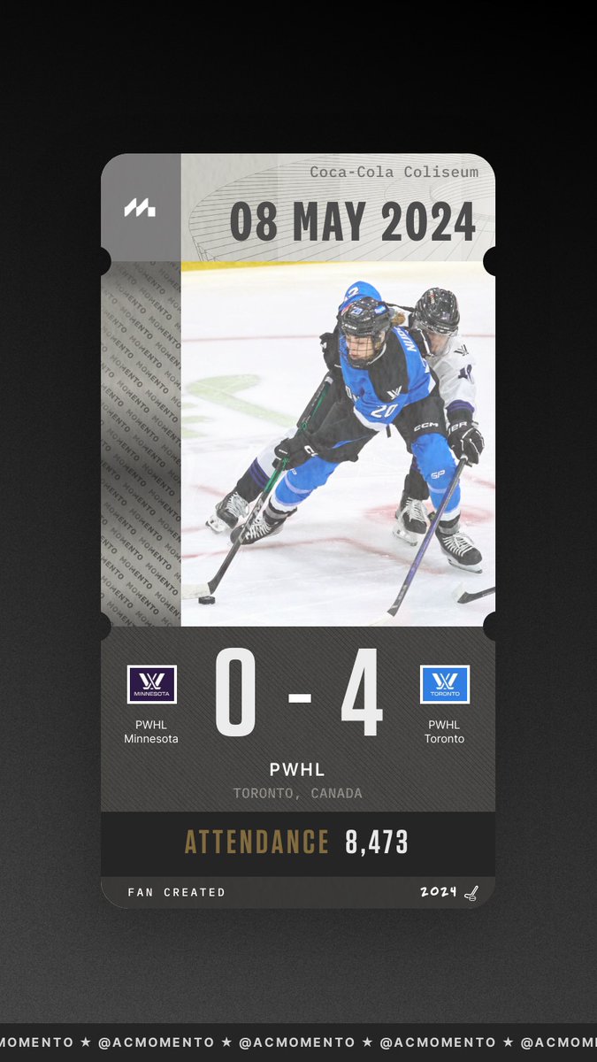 The Professional Women's Hockey League (PWHL) is now LIVE on @ACMomento. 🏒🇺🇸🇨🇦 You can add any PWHL games you've been to via Editor, just in time for the playoffs.