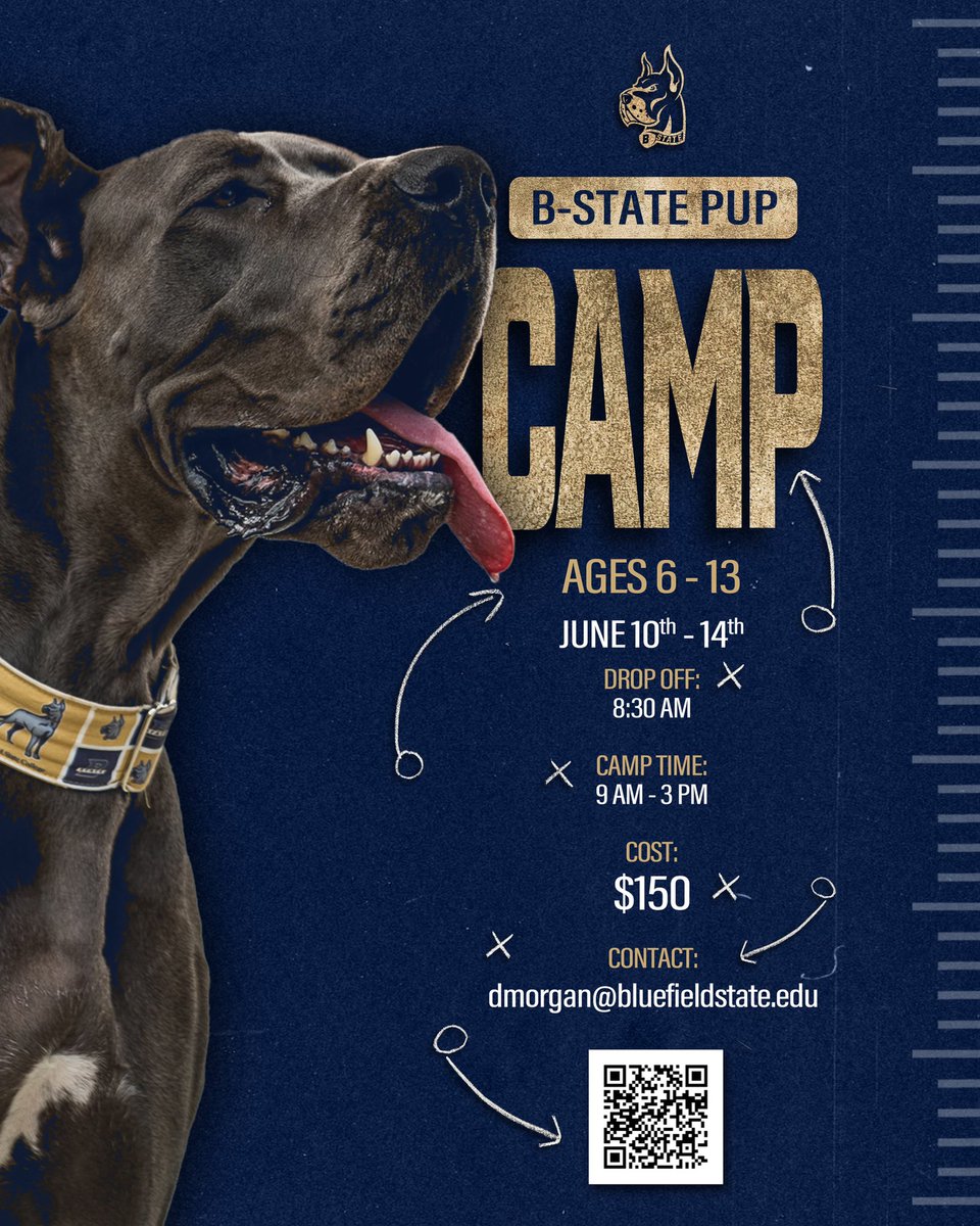 Pups camp June 10-14 ages 6-13 years old. bluefieldstate.edu/bluefield-stat…