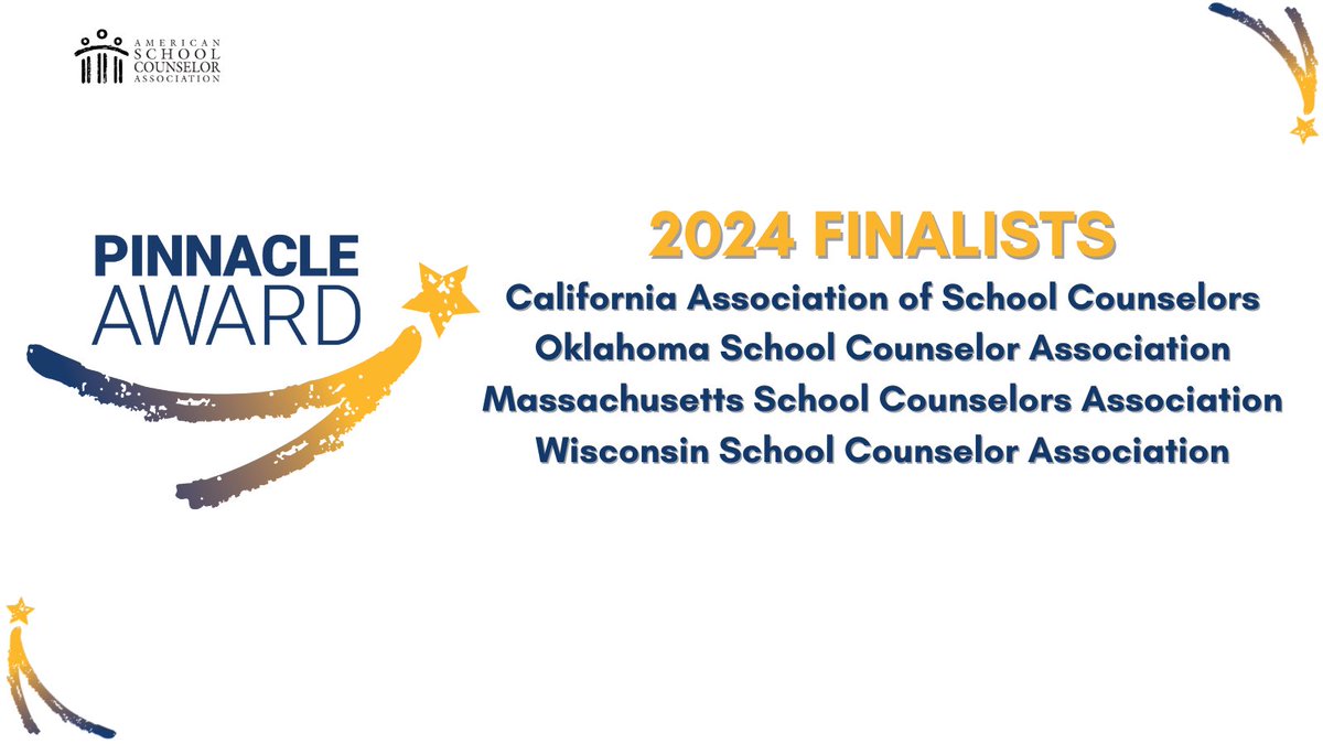 Congratulations to the 2024 ASCA Pinnacle Award finalists! The ASCA Pinnacle Award recognizes state/territory school counselor associations for innovative projects that benefit the school counseling association, profession or membership. #PinnacleAward