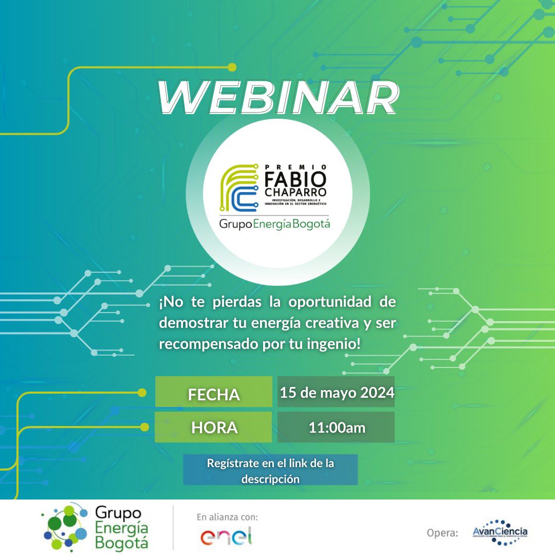 💡¡Impulsa la investigación, desarrollo e innovación en el sector energético! Descubre cómo puedes participar en la Convocatoria del Premio Fabio Chaparro 2024 y tener la oportunidad de ganar increíbles premios ¡Regístrate ahora! ➡️ forms.office.com/r/DQt4dXjQzT