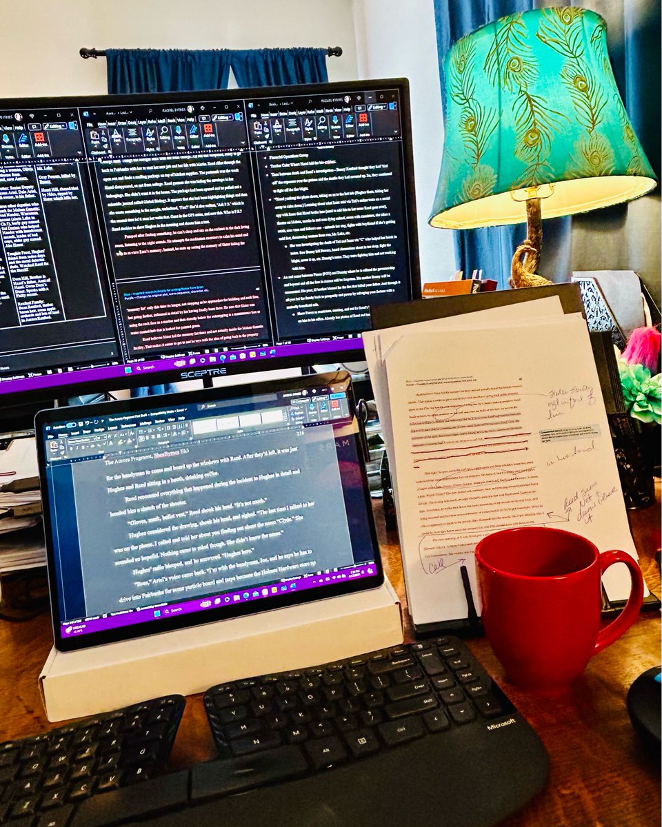 I’ve hit the tipping point on book three and I have the end in sight. Woohoo! However, I seem to need more coffee and possibly more screens. #amwriting #technothrillers #crimefiction