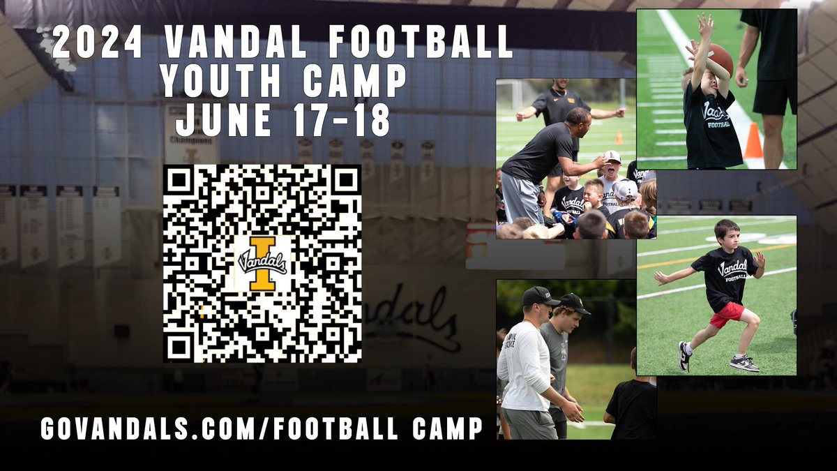 School is out for the summer in just 2️⃣6️⃣ days. Have the kids spend part of their summer with @VandalFootball ✅ Football ✅ Friends ✅ Fun 💻 shorturl.at/ijyBN ✌️’s⬆️