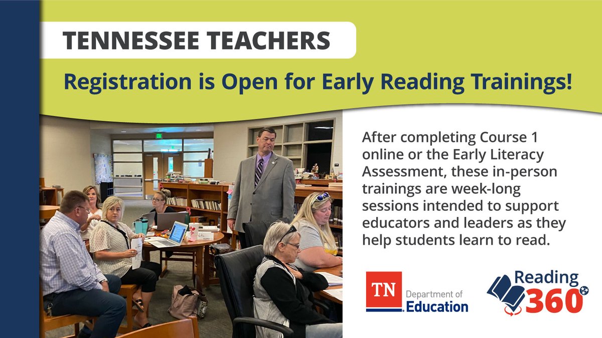 TN TEACHERS: Early Reading Trainings are back this summer with Course II to better equip you as educators and leaders as you help students learn to read! This year, you can register yourself by selecting your preferred week and host site using this link: ow.ly/SyjU50RBYjm