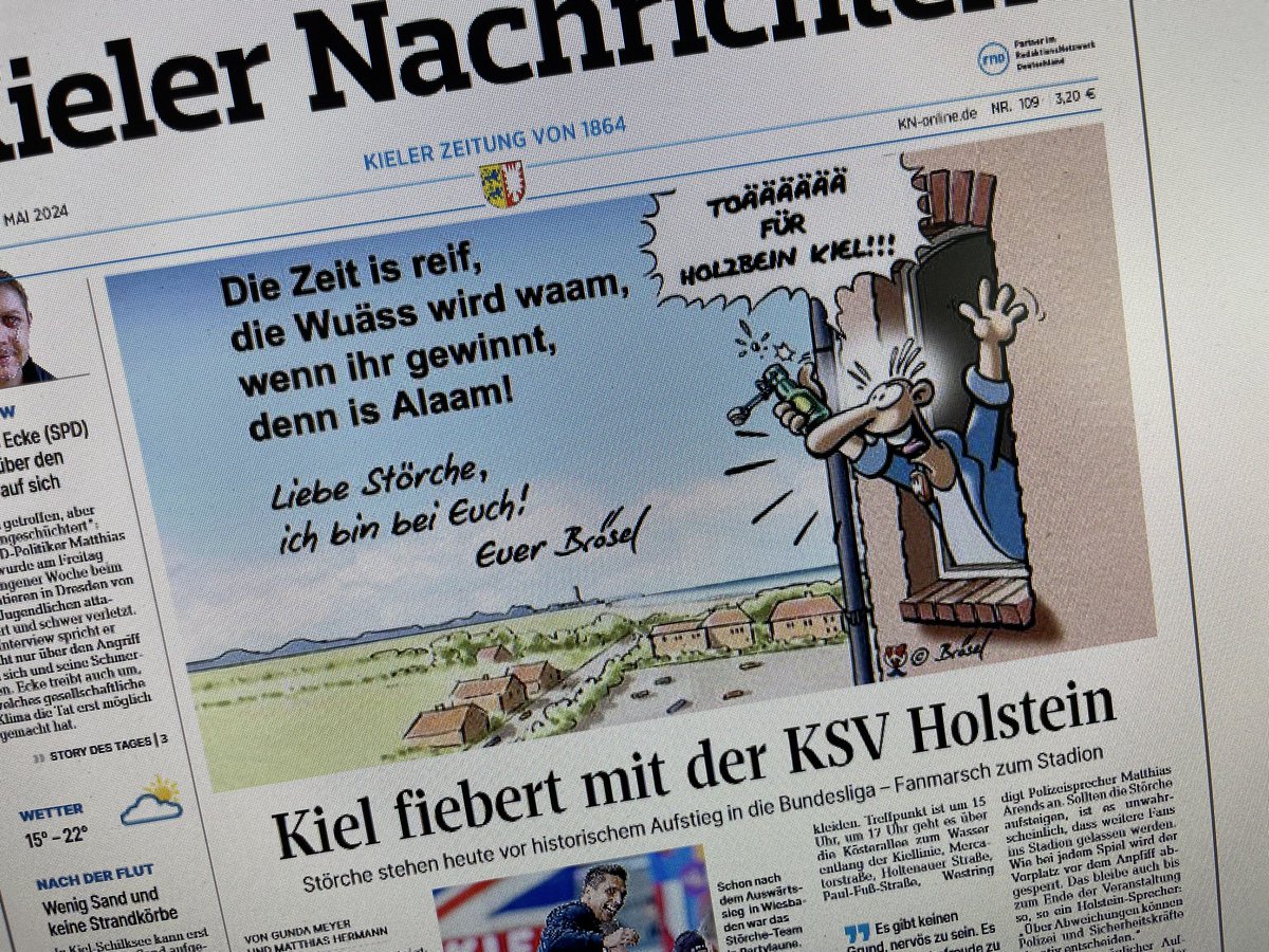 Roger „Brösel“ Feldmann hat vor dem möglicherweise entscheidenden Spiel gegen Fortuna Düsseldorf einen persönlichen Gruß an #Holsteinkiel verfasst. So entstand das etwas andere beinharte Titelblatt der #kieler-nachrichten