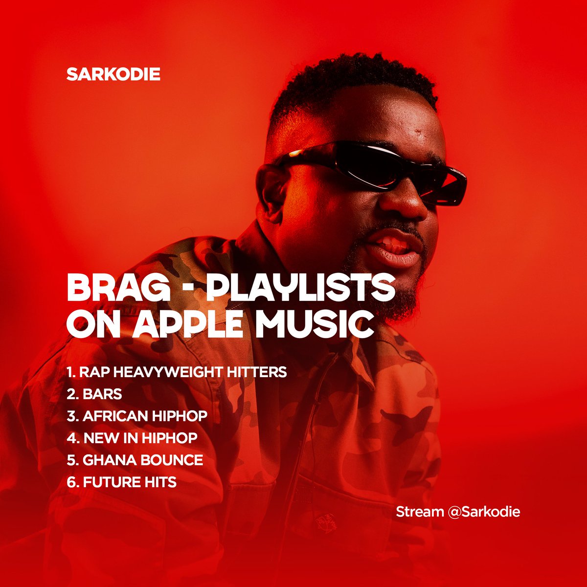 Sarkodie's #BRAG has been added to the following playlists on @AppleMusic 🇬🇭🔥🔥. @Dittomusic 👍