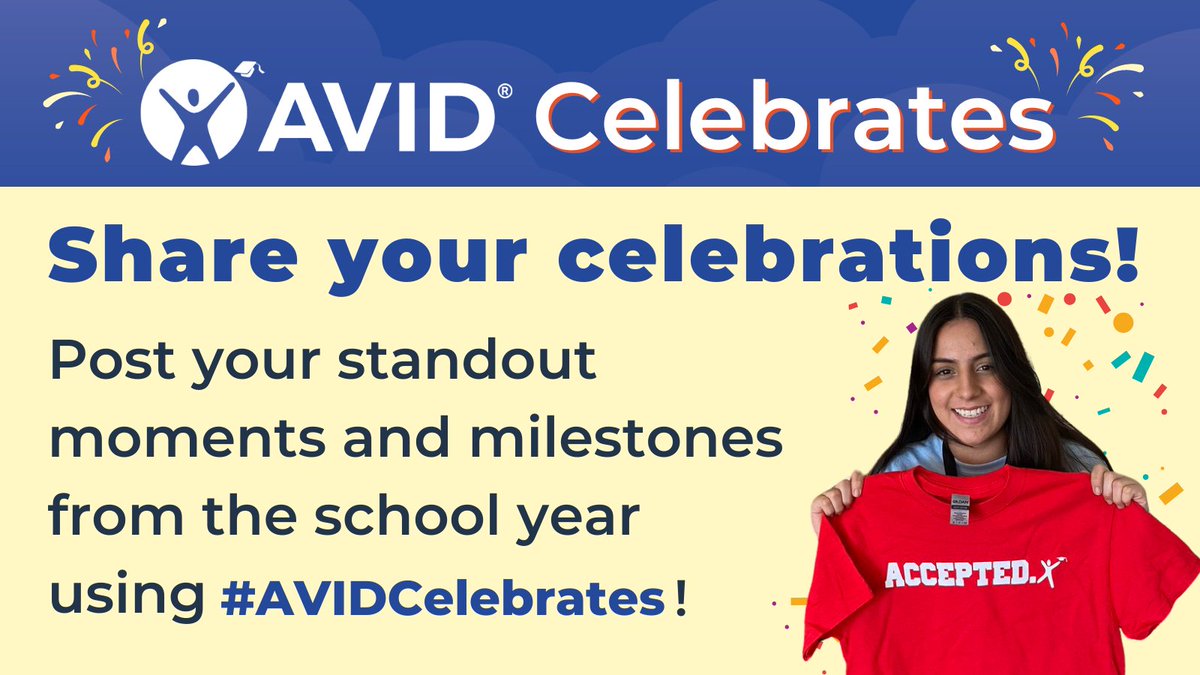AVID teachers, your impact extends way beyond the classroom. We’d love to hear what you and your students achieved this year! Please share with us on social media using #AVIDCelebrates, or fill out this form: bit.ly/3JSOS4k