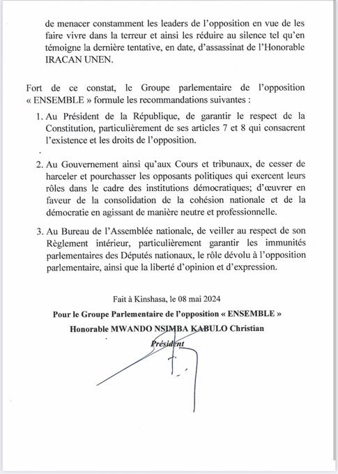 #RDC : tentative d’assassinat de l'honorable @gratieniracan, le groupe parlementaire de l'opposition « ENSEMBLE » hausse le ton @gratieniracan @mwandochris @Ensemble_MK @OlivierKamitatu @moise_katumbi

#laconquête…