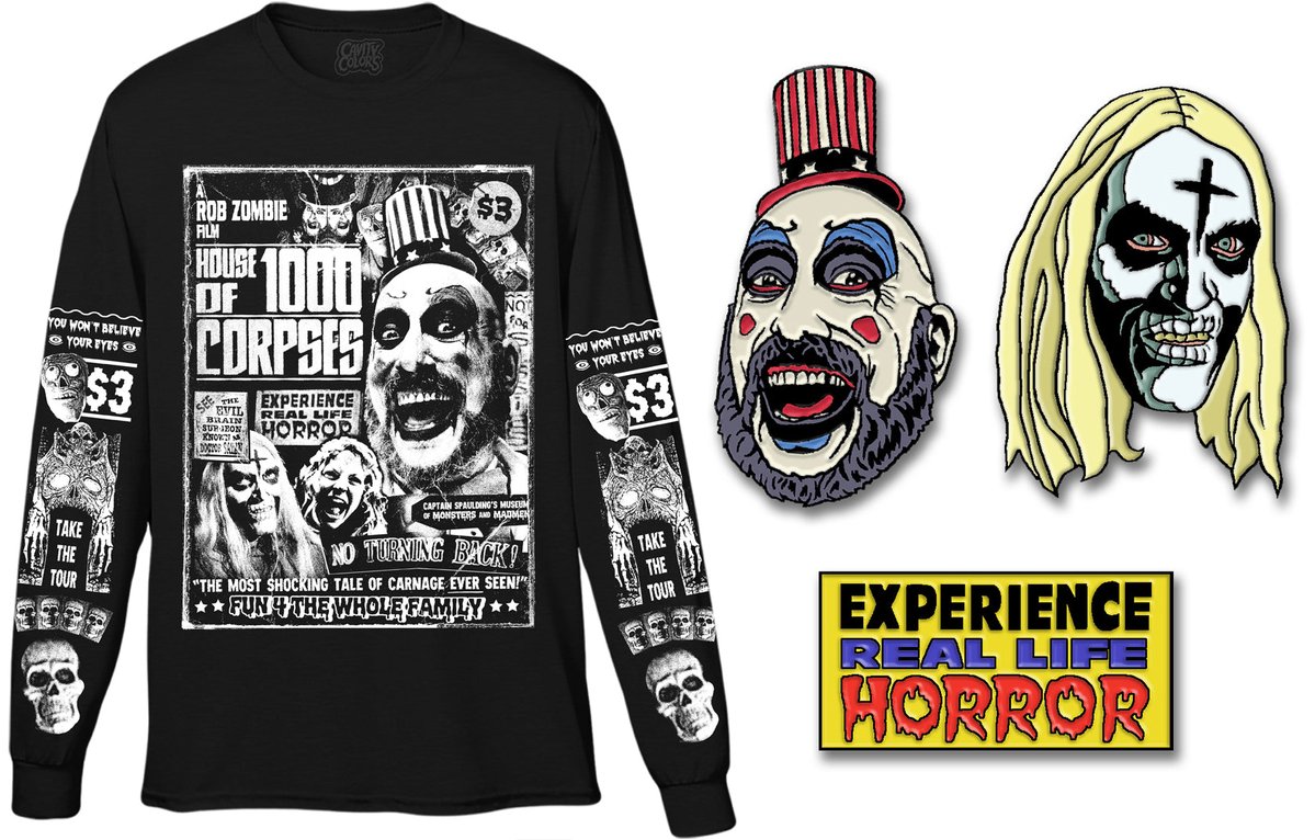 ICYMI: @CavityColors releases House of 1000 Corpses collection: brokehorrorfan.com/post/749831463… T-shirts, baseball tees, long sleeves, hoodies, & enamel pins!