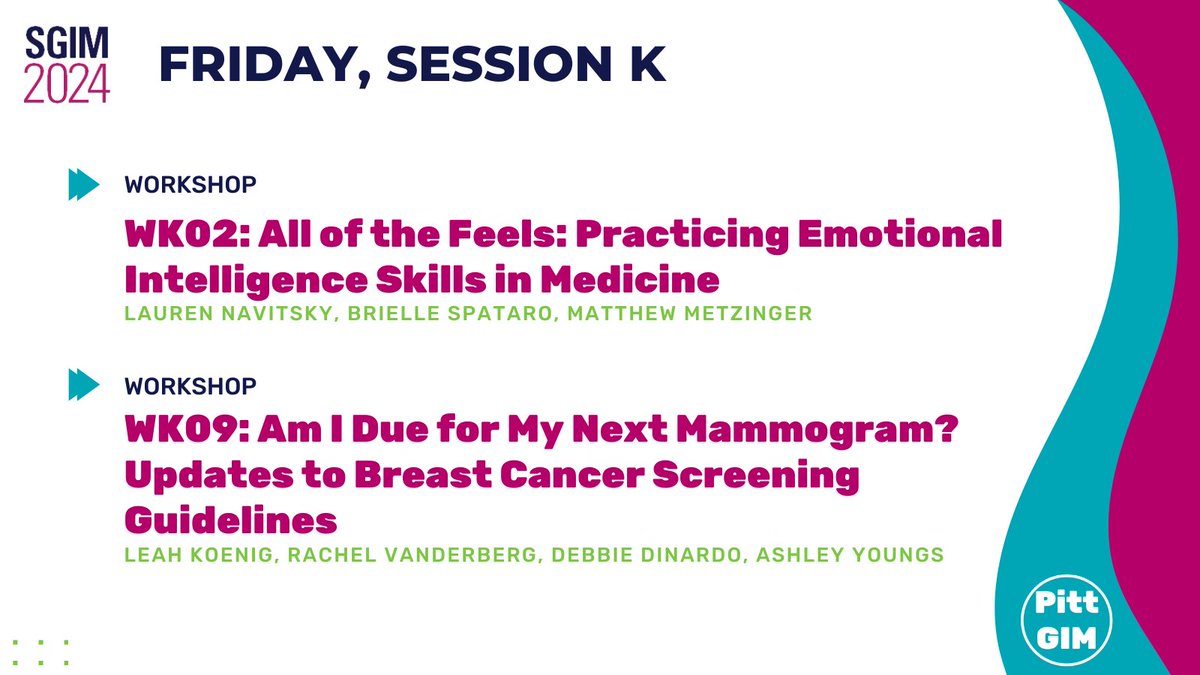 Pitt General Internal Medicine (@pittgim) on Twitter photo If you're not heading to #SGIM24 PS4, here are some workshops you may want to attend with <a href="/LaurNavitskyMD/">Lauren Grunenwald Navitsky, MD, MS</a>, <a href="/BrielleSpataro/">Brielle Spataro, MD</a>, @mnmetzinger, Leah Koenig, <a href="/huberrachelv/">Rachel Vanderberg</a>, <a href="/DinardoDebbie/">Debbie DiNardo</a>, & <a href="/doctor_yp/">Ashley Youngs</a> 👇 If you're not heading to #SGIM24 PS4, here are some workshops you may want to attend with <a href="/LaurNavitskyMD/">Lauren Grunenwald Navitsky, MD, MS</a>, <a href="/BrielleSpataro/">Brielle Spataro, MD</a>, @mnmetzinger, Leah Koenig, <a href="/huberrachelv/">Rachel Vanderberg</a>, <a href="/DinardoDebbie/">Debbie DiNardo</a>, & <a href="/doctor_yp/">Ashley Youngs</a> 👇