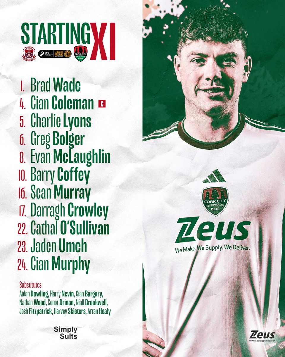 𝗦𝗧𝗔𝗥𝗧𝗜𝗡𝗚 𝗫𝗜 📝 Here's how we line up to face Cobh Ramblers this evening at St. Colman's Park. Kick-off here is at 7:45pm! #CCFC84 || #LOI
