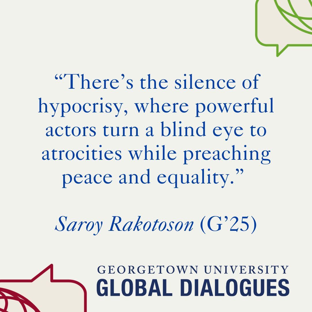Student reflections on the #GUGlobalDialogues In this series, students respond to Mohsin Hamid’s examination of the poison of climate change and the brutality of war that plagues our current moment. Full essays buff.ly/3xkhWig