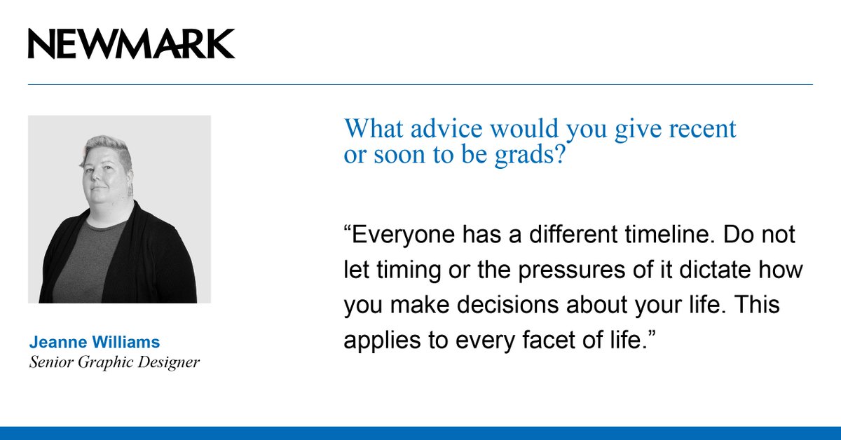 🎓 Attention recent grads! 🎓 Ready to navigate the post-college world? Here is some advice from Newmark's Jeanne Williams.

#nmrk
#newmark
#newmarkgreaterphilly
#GradAdvice
#FutureReady
#CareerJourney