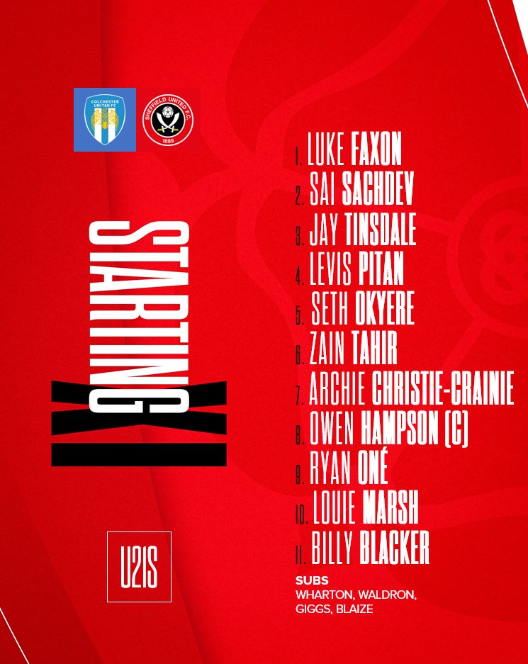 How our U21s line-up against Colchester United tonight. #SUFC 🔴