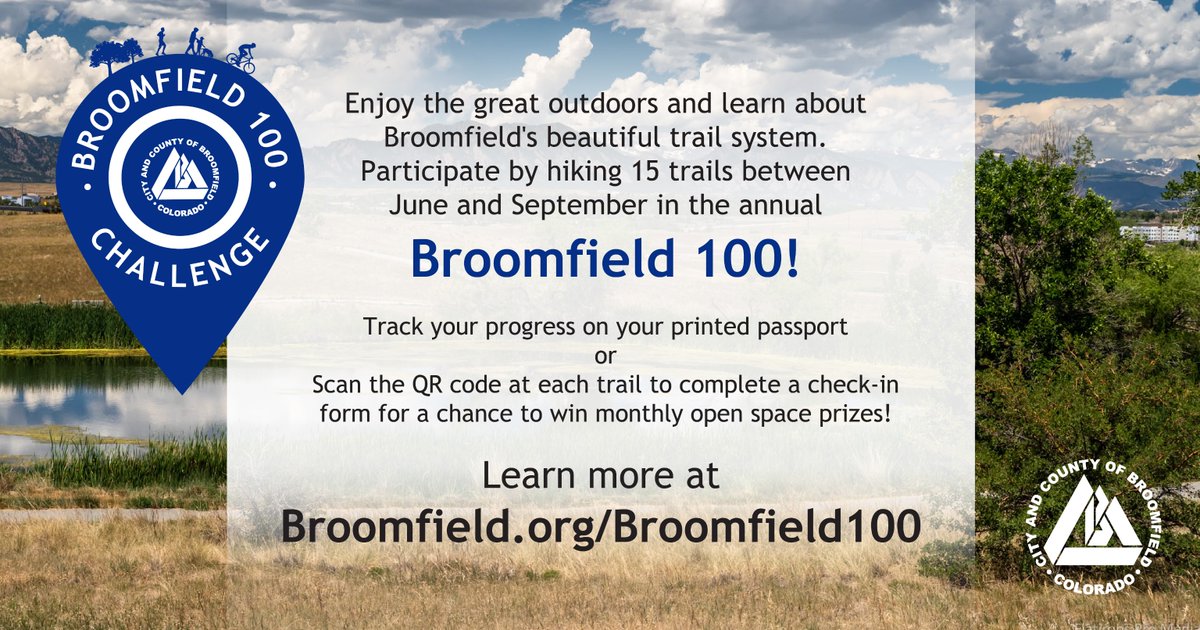 Celebrate by hiking or biking in the vicinity of Centennial Elementary, Saturday, June 1, 8–10 a.m. This annual event features a new trail section each year and serves as the Broomfield 100 kick-off. Visit ow.ly/EyVG50RyJ7y