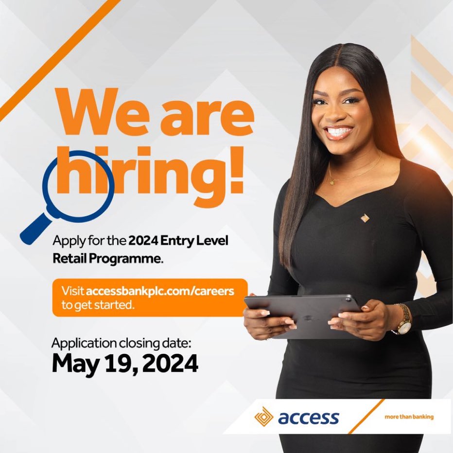 Access Bank is Hiring!

Click the link: accessbankplc.com/careers